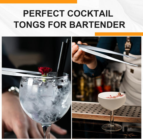 Yaomiao 4 Packs Bar Tweezers 8 Inch Long Garnish Tongs Tweezers Bar Tongs Stainless Steel Korean Bbq Tongs for Bar Bartender Cocktail Cooking Food...