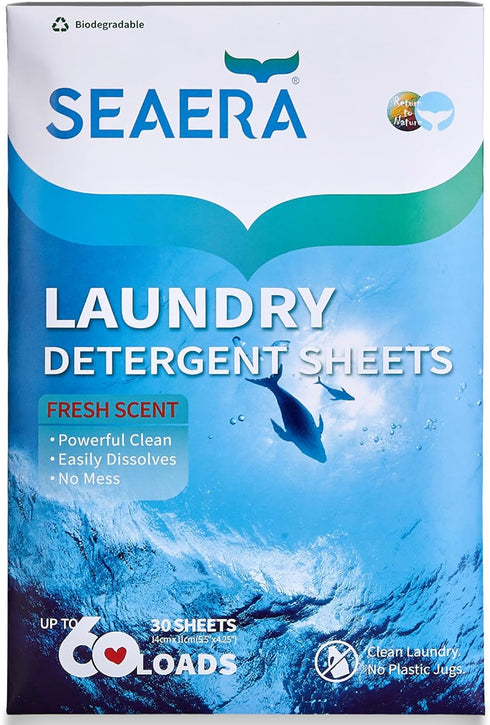 Travel Laundry Detergent Sheets (60 Loads, 30 Sheets) Fresh Linen Scent, Eco Earth Friendly Clean Breeze, Non Toxic People Safe, Washing Travel Su...