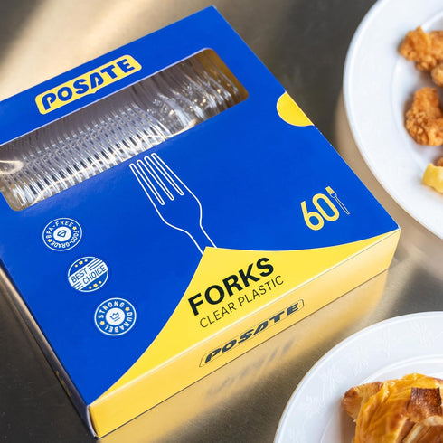 POSATE Heavy Duty Plastic Forks, Clear Disposable, Pack of 60...