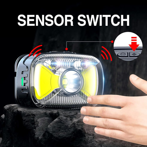 Type-C Rechargeable Red Headlamp (2 Pack), 1200 Lumen 14 Modes Bright White Light Head Lamp with Motion Sensor, IPX4 Waterproof Adjustable Strap H...