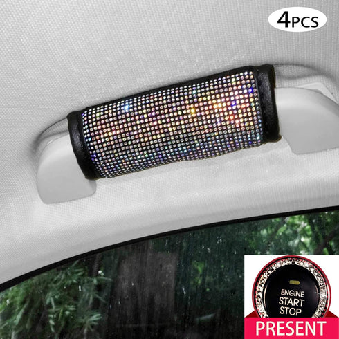 4 Pcs Crystal Diamond Car Door Handle Covers Bling Rhinestone Leather Handcraft Car Accessories Cover for Women Universal Fit (Colourful)...