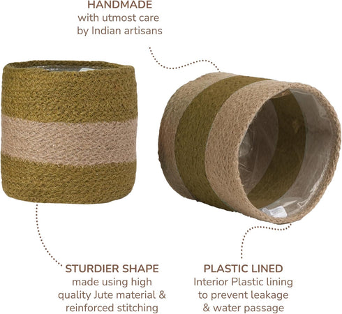 Jute Planter Basket-Woven Jute Rope Covers for Decorating Indoor/Outdoor Succulents, Small Plant Pots-Set of 2-Multi-Purpose Storage Bins 6.5 Inch...