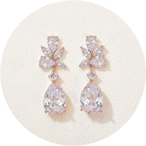 SWEETV Elegant Bridal Wedding Earrings for Brides, Bridesmaids, Cubic Zirconia Teardrop Dangle Earrings for Women Formal Jewelry...