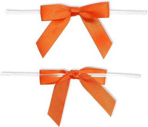 Bright Creations 100 Pack Orange Twist Tie Bows for Treat Bags - 3" Small Satin Ribbons Orange Twist Ties for Craft Decoration, Gift Wrap, Themed ...