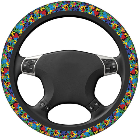 Colorful Autism Awareness Steering Wheel Covers, Cute Thickened Steering Wheel Cover for Men Women, Car Accessories...