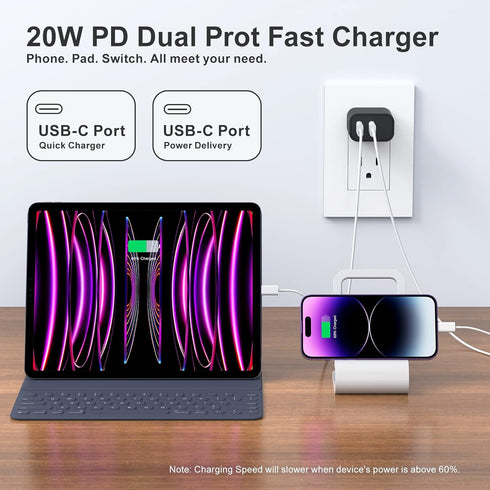 USB C Charger Block, 3 Pack PD20W Dual USB Type C Fast Charging Power Plug Adapter for iPhone 15/15 Pro/15 Plus/15 Pro Max/14/13/12, Watch Series/...