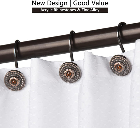 Bronze Shower Curtain Hooks, Decorative Shower Curtain Rings for Bathroom, Rust Proof Shower Hooks for Shower Curtain Liner, 12Pcs...
