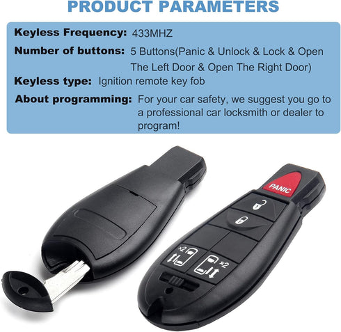 ECCPP Uncut Keyless Entry Remote Key Fob for Dodge Magnum for Jeep Commander for Chrysler M3N5WY783X (Pack of 2)...