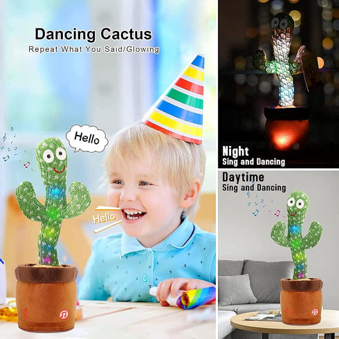 Emoin Dancing Cactus Baby Toys 6 to 12 Months, Talking Cactus Toys Repeats What You Say Baby Boy Toys, Dancing Cactus Mimicking Toy with LED Engli...