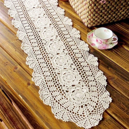 KEPSWET 100% Cotton Handmade Crochet Lace Oval Table Runner Olive Green 12x60 Inch...