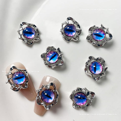 Devil Eye Nail Charms for Acrylic Nails,24PCS 3D Alloy Silver Nail Art Rhinestones Purple Eye Decoration, Nail Crystal Diamonds Y2K Nail Jewels Ac...