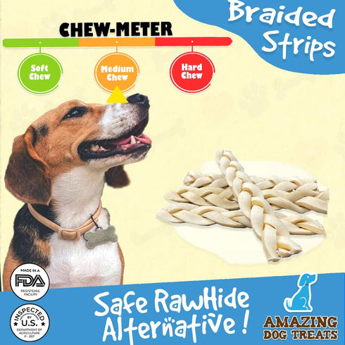 Amazing Dog Treats - Beef Cheek Braids Dog Chew (6 Inch - 8 Pack) - NO Odor - Rawhide Alternative - Beef Cheek Slice Chip Sticks - No Dyes, Chemic...