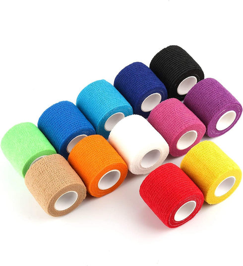 12 Pack Self Adherent Cohesive Wrap Bandages 2 Inches X 5 Yards, First Aid Tape, Elastic Adhesive Athletic, Sports wrap Bandage for Sports, Wrist,...