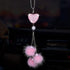 Wisdompro Bling Car Rear View Mirror Hanging Accessories for Women, Rhinestone Diamond Love Heart, Imitation Pearl and Pink Plush Ball Car Rearvie...