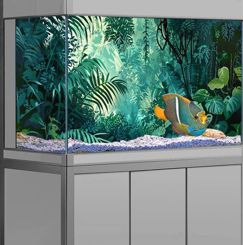 Green Forest Palm Leaf Aquarium Background, Art Watercolor Green Plant Theme Fish Tank Background, Crawling Terrarium Background 48X24IN with 8 EV...