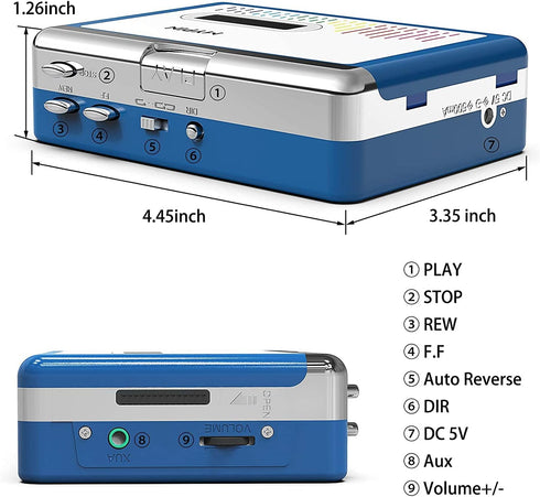 Bluetooth Cassette Player with Headphone, Tape Player Bluetooth Output to Headphone/Speaker,Walkman Portable Cassette Tape Player 2 AA Battery or ...