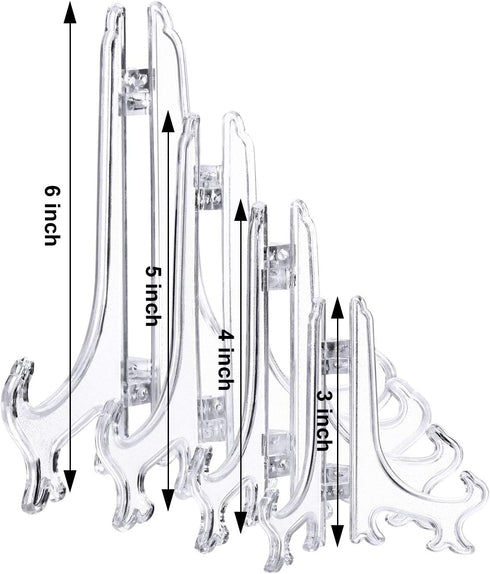 Boao 24 Pieces 3/4/5/6 Inch Plastic Easel Plate Holders to Display Stands Picture Easel at Weddings, Home Decoration (Clear)...