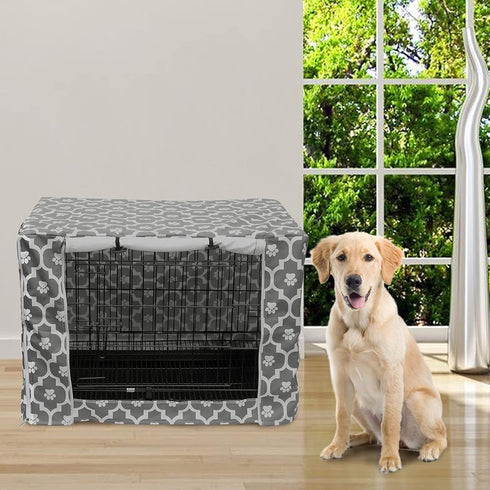 Pethiy Dog Crate Cover Durable Polyester Pet Kennel Cover Universal Fit for Wire Dog Crate - Fits Most 24 inch Dog Crates - Cover only-Gray Soles-...