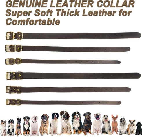 Leather Dog Collar Heavy Duty Hardware Dog Collars Full Grain Ultra Soft and Comfort Genuine Cowhide Metal Buckle Thick Belt Collar for Small Medi...