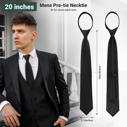 Pre Tied Adjustable Black Zipper Ties for Men 3.15" (8CM) Womens Solid Color Necktie...