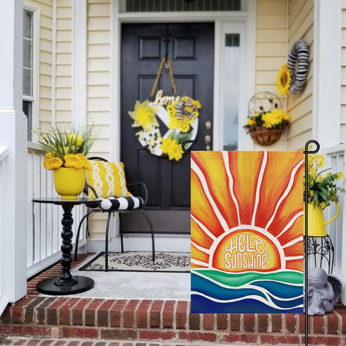 Hello Sunshine Summer Garden Flag Burlap 12x18 Inch Double Sided, Holiday Farmhouse Sign Small Flags Yard Outdoor Decor DF546...