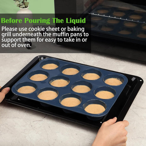 Silicone Muffin Baking Pan & Large Cupcake Tray 12 Cup - Nonstick Cake Molds/Tin, Silicon Bakeware, BPA Free, Dishwasher & Microwave Safe (12 Cup ...