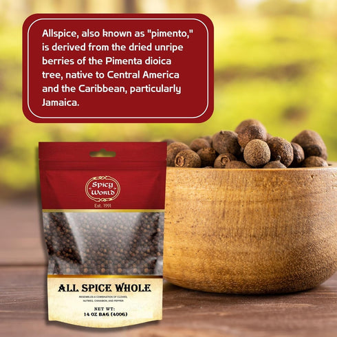 Spicy World Whole Allspice Berries 14 Oz Resealable Bag | All Spice Pimento Jamaica Pepper for Cooking & Seasoning | Versatile Berry for Curries, ...