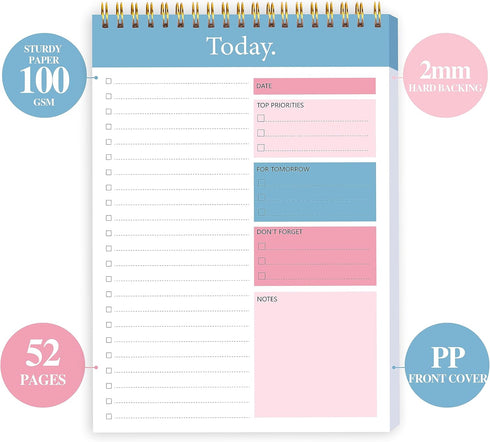 To Do List Notepad - Daily Planner Notepad Undated 52 Sheets Tear Off, 6.5" x 9.8" Checklist Productivity Organizer with Hourly Schedule for Tasks...