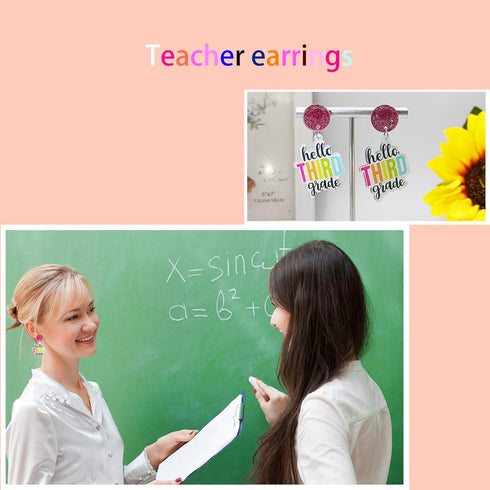 Fun Teacher Earrings Back to School Grade Earrings Pencil Drop Dangle Earring for Teachers First Day of School Earrings Teachers Appreciation Day ...