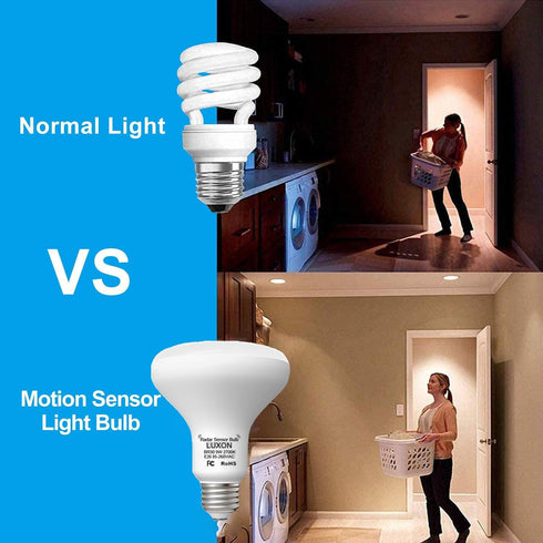 LUXON 9W BR30 Radar Motion Sensor Light Bulbs, Detector Dusk to Dawn 90W Equivalent,Smart Led Lamp Lighting,Indoor Outdoor Auto On/Off E26 Base So...