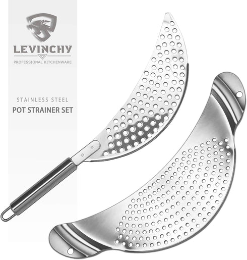 Pot Strainer Set 2 Pieces Stainless Steel Strainers Set, Easy Draining Durable Dishwasher Safe, Work for All Cooking Kitchenware, Noodles Pasta Fr...