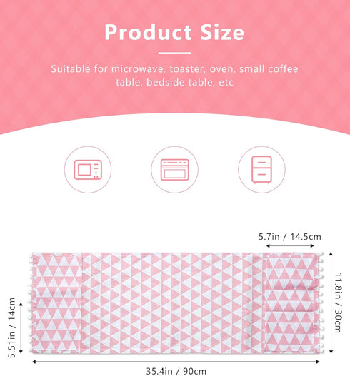 Microwave Oven Cover Dustproof Cotton Machine Protector Decorative Kitchen Appliance Cover with Side Storage Pockets (11.8 x 35.4 Inch, Pink Trian...