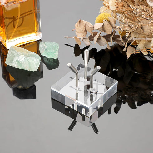 Hipiwe Acrylic Display Stand, Three Metal Peg Display Easel Stand for Fossils Crystal Minerals Rocks and Geodes, Medium,Silver...