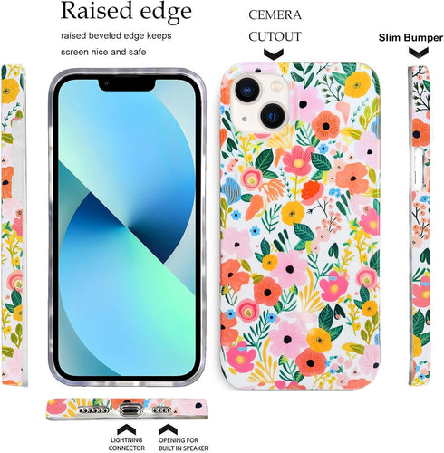 J.west iPhone 13 Case 6.1, Soft Shockproof Cute Floral Phone Protective Cover for Women, Garden Flower Pattern Design Slim Fit Anti-Scratch Phone ...