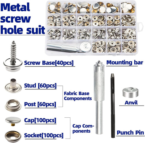 BIOUU Canvas Snap Kit Tool - 363PCS Stainless Steel Snap Fastener Kit for Boat Covers, Carpets and Furniture...