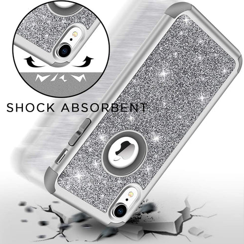 Hython Compatible with iPhone XR Case, Heavy Duty Full-Body Defender Protective Bling Glitter Sparkle Hard Shell Armor Hybrid Shockproof Silicone ...