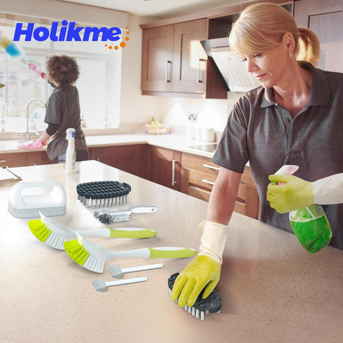 Holikme 7 Pack Dish Cleaning Brush & Pad Set, Dish Scouring Pad for Cleaning, Scouring Pad & Kitchen Scrub Brush & Bendable Clean Brush & Groove G...
