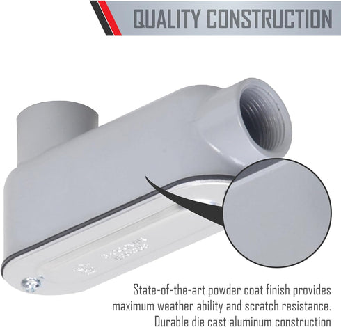 TayMac RLB100 Threaded LB Conduit Body, Die Cast Aluminum, Stamped Steel Cover, 1-Inch, Gray...