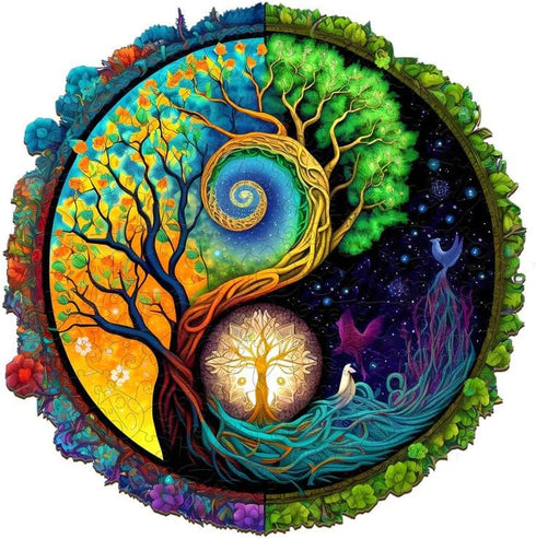 Wooden Puzzles for Adults, Yinyang Tree of Life Wooden Jigsaw Puzzles for Adults, Unique Animal Shape Wood Cut Puzzles for Puzzle Lovers, Birthday...