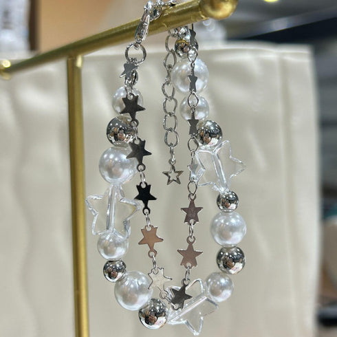 Y2K Star Pearl Beaded Bracelet Adjustable Natural Stone Bracelet Star Chain Bracelet Gothic Link Dainty Bracelet for Women Jewelry Gifts...