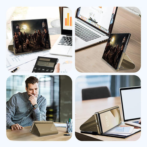 Z Fold 6 Case for Samsung Galaxy Z Fold 6 Phone Case, Clear View Mirror Flip Case with Kickstand, Cover for Samsung Z Fold 6 5G Case PU Leather He...