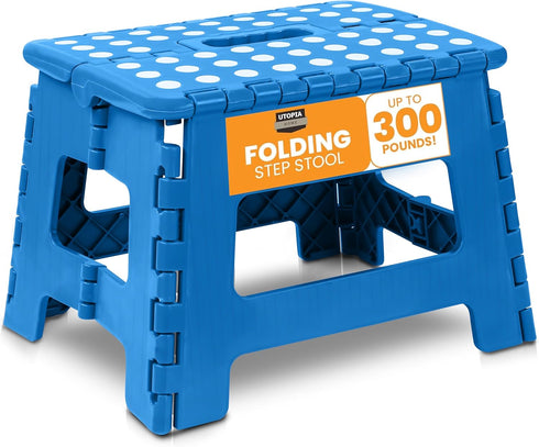 Utopia Home Folding Step Stool - (Pack of 1) Foot Stool with 9 Inch Height - Holds Up to 300 lbs - Lightweight Plastic Foldable Step Stool for Kit...