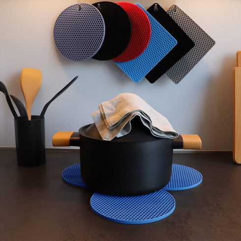 Coomin Silicone Trivets for Hot Dishes - 4 Heat Resistant Mats for Countertops, Multipurpose Non-Slip Hot Pads for Kitchen Potholders, Jar Opener,...