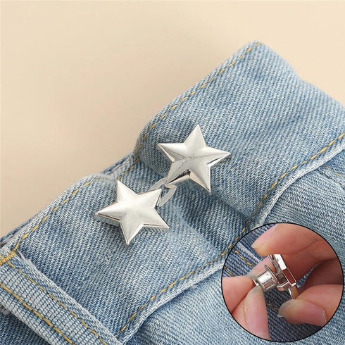 8 Pairs Cute Star Jeans Button Pins Metal No Sewing Detachable Adjustable Replacement Jean Pins Waist Body Fit Tighten Buckles for Skirt Pant Loos...