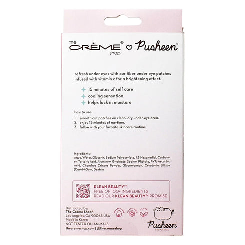 The Crème Shop X PUSHEEN KLEAN BEAUTY™ Fiber Under Eye Patches | Vitamin C Infused for Brightening | Cooling & Moisturizing | Set of 3 Pairs | Veg...