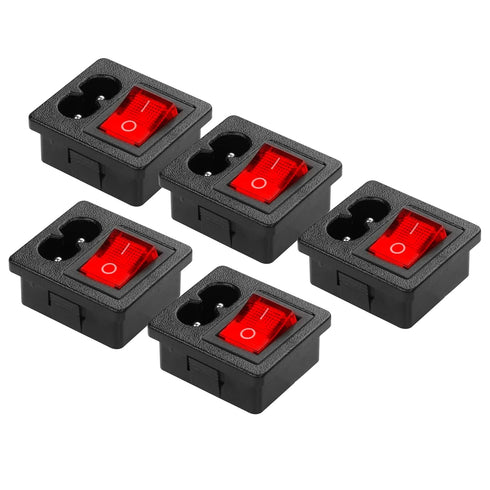 YAODHAOD C8-8 Panel Mount Plug Adapter with 4P Red Light ON-Off Switch 1mm Buckle IEC Inlet Module Plug Power Connector AC 250V 6A/125V 10A (4PCS)...