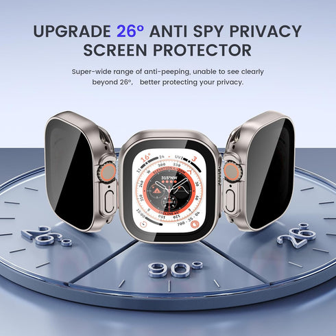 Goton 2 in 1 Privacy Waterproof Case for Apple Watch Ultra/Ultra 2 Screen Protector 49mm, Front Anti Spy Tempered Glass Face Cover + Back Bumper f...