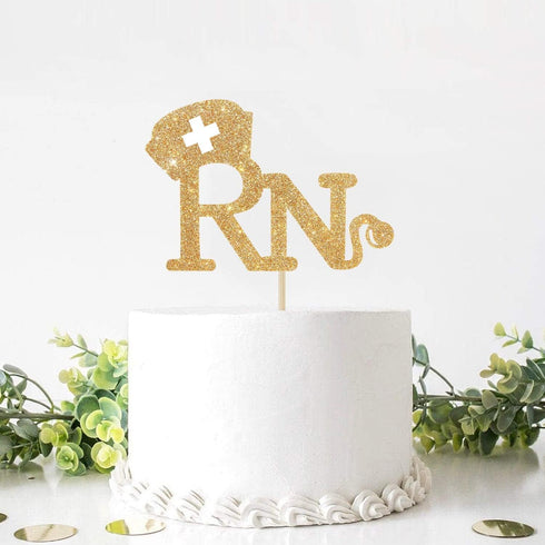 RN Cake Topper, Congrats Grad Nurse Cake Decor, 2025 Nursing School Graduation Party Decorations Supplies,Gold Glitter...