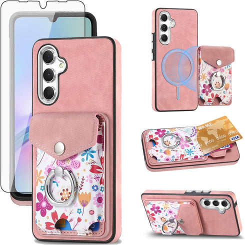 Asuwish Phone Case for Samsung Galaxy A05S Wallet Cell Cover with Screen Protector Magnetic Slim Ring Stand Kickstand Back Credit Card Holder Slot...