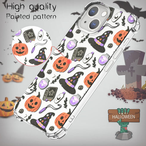 YESPURE for iPhone 14 Case,Cute Pumpkin Ghost Halloween Pattern Design,Transparent Soft TPU Anti-Yellowing Anti-Scratch Shockproof Protective Cove...
